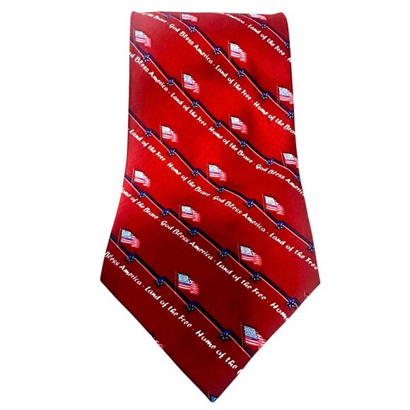 USA RED American Flag tie (GOD bless America, Land of the FREE) mint condition - Picture 2 of 7